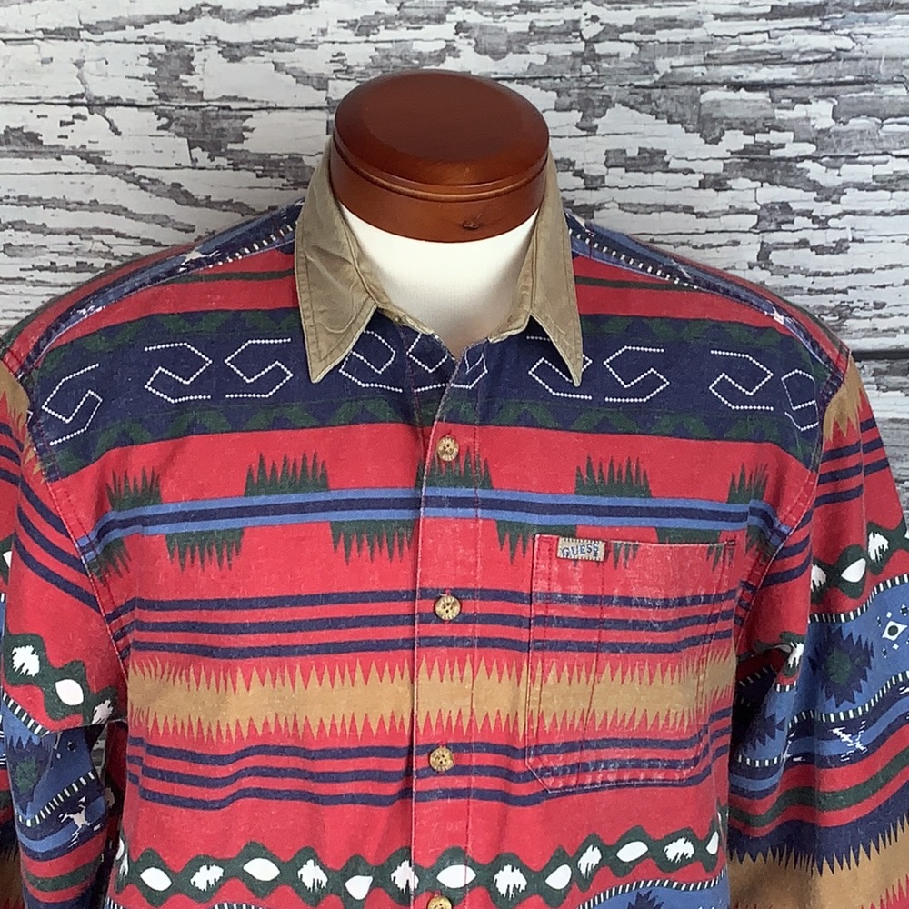 Guess - Aztec Pattern Western Button Up - Xl - image 3